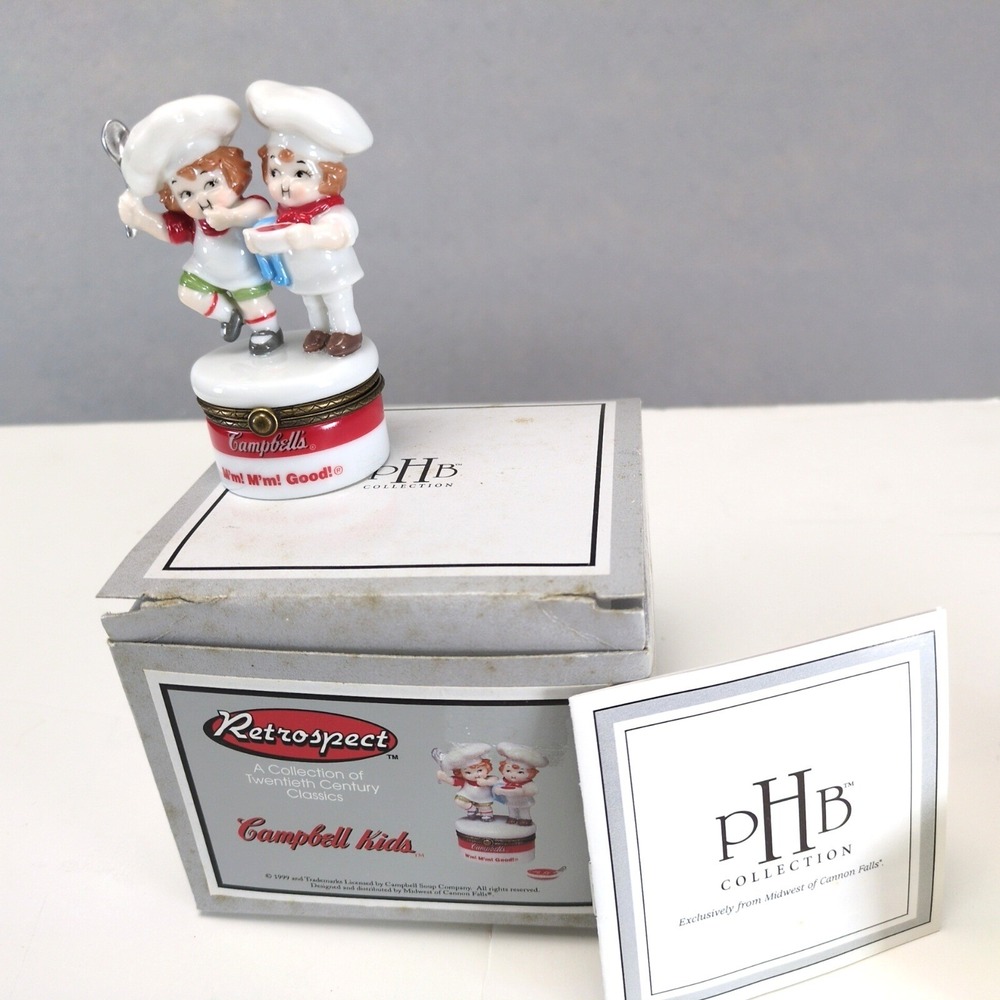 Vintage 1999 Campbell Kids ABC Soup PHB Retrospect Hinged Trinket Box Figurine